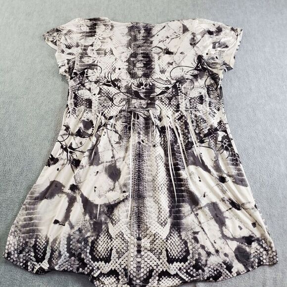 Unity World Wear Dress Womens Large Black Floral Sheath Beaded Pleated Hi-Low - Picture 7 of 8